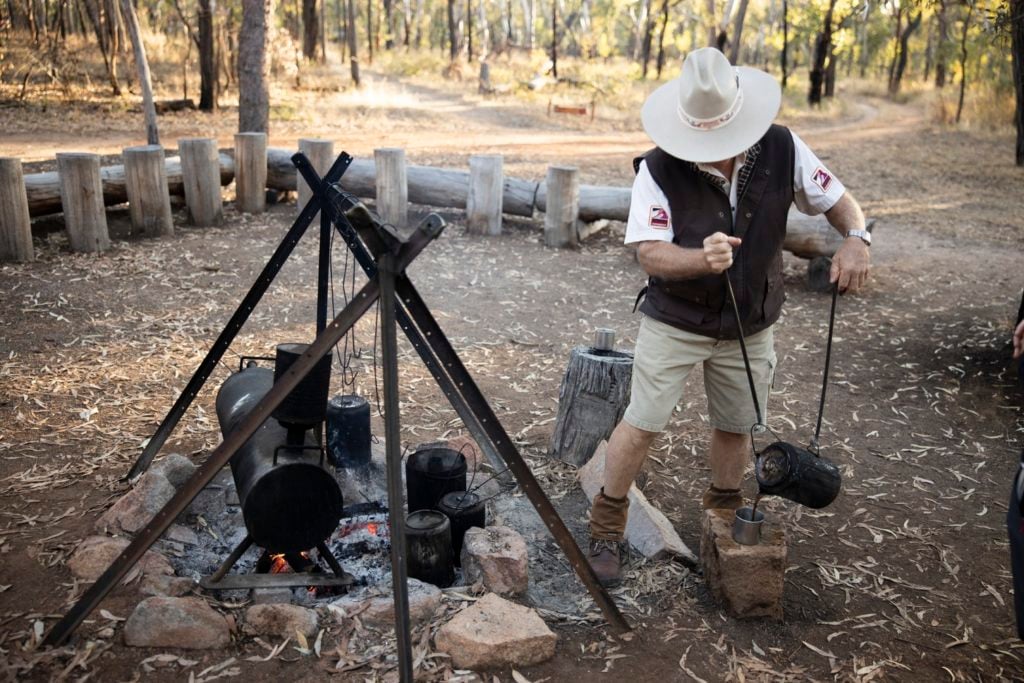 Savannah Guide preparing traditional billy tea at the bush breakfast at Undara Experience