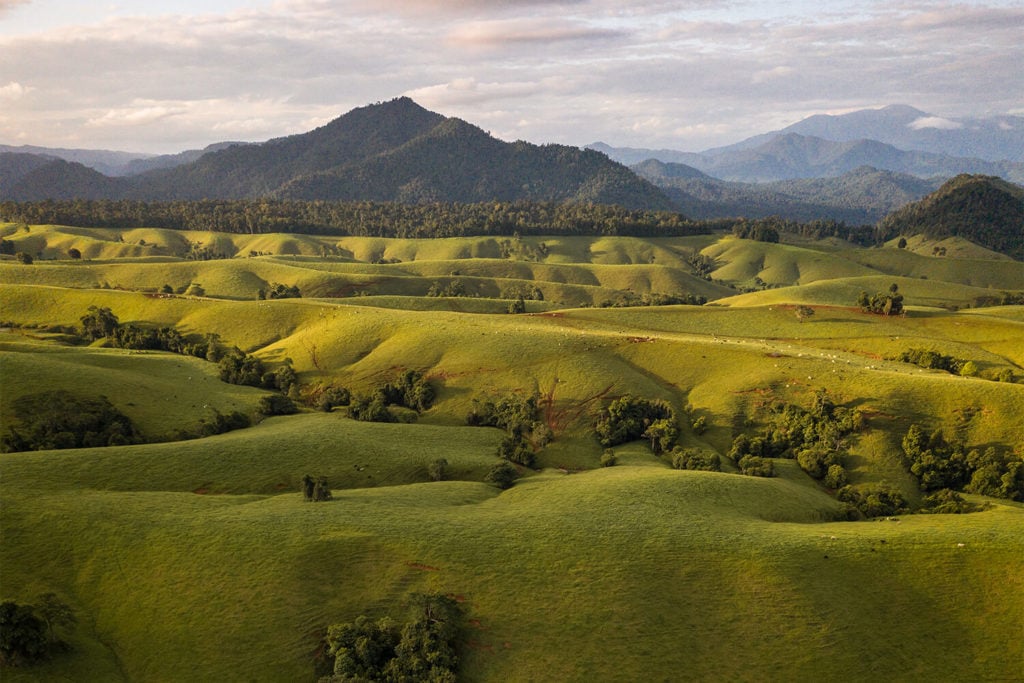 aerial image of atherton tablelands rolling hills