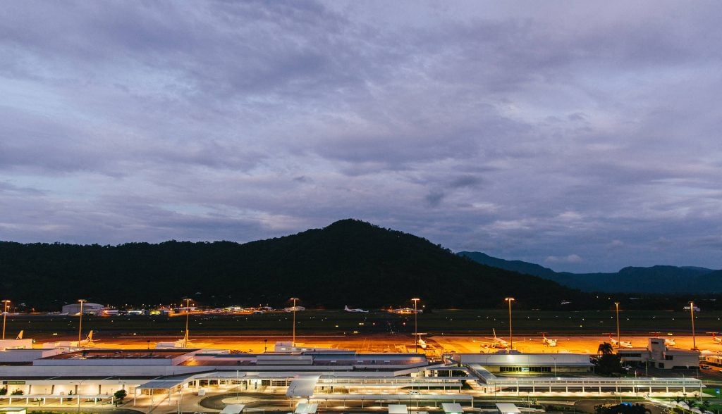 Cairns airport from above at sunset