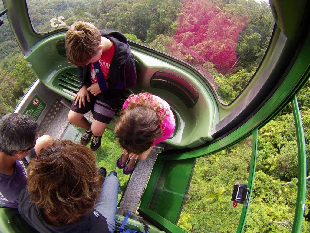 family on skyrail rainforest cablelway